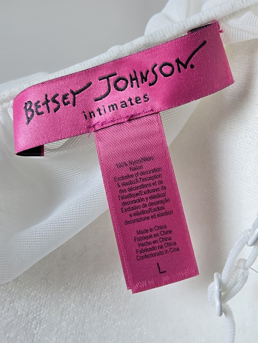 Betsey Johnson White Chiffon Babydoll Nightgown with Pink Trim - Women Intimates - Picture 6 of 8